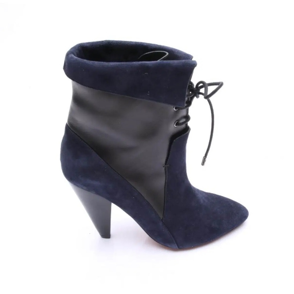 VERONICA BEARD Hawthorne Leather Suede Navy Black Lace Up Ankle Boots Size 37.5